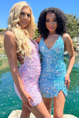 Kalliope | Vestido ajustado de lentejuelas con escote en V para fiesta de bienvenida