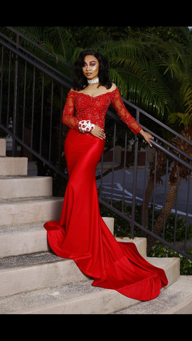 Elegante vestido de sirena rojo para baile de graduación, vestido de noche rojo Y5694