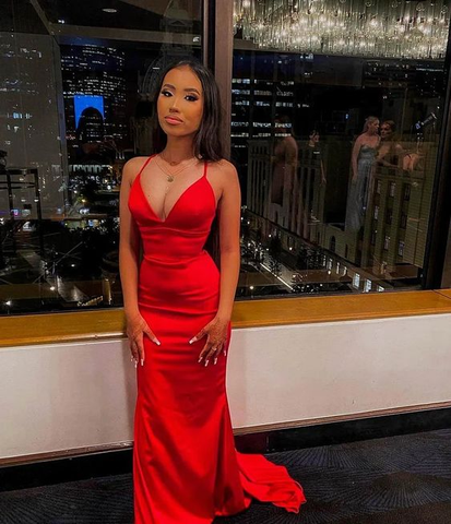 Elegant Red Mermaid Evening Dresses Backless Party Dress for Wedding Y6250