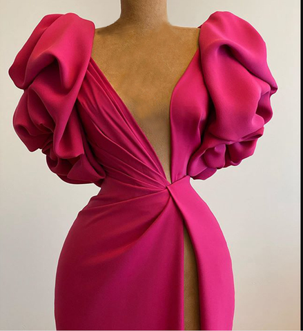 Robe de soirée longue sirène fendue haute rose fuchsia, robe de fête africaine Y1900