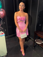 Robe de bal rose sans bretelles, robe de soirée rose chic Y2138