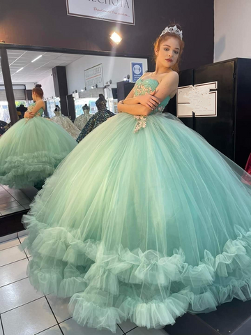 Vestido de baile de tul sin tirantes, vestido para quinceañera, vestido de princesa, Y2459