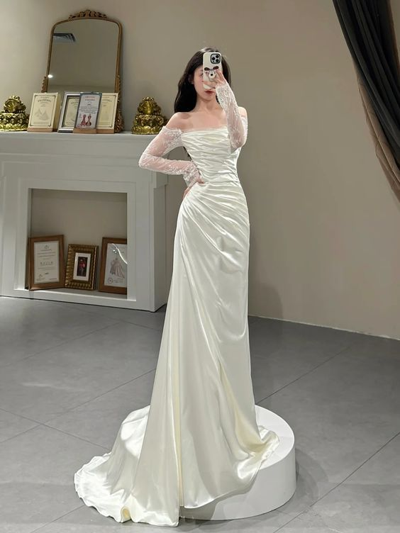 Vestido sencillo de princesa, vestido de graduación color marfil, vestido de noche, vestido de fiesta femenino, vestido de novia Y6863