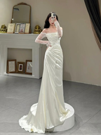Vestido sencillo de princesa, vestido de graduación color marfil, vestido de noche, vestido de fiesta femenino, vestido de novia Y6863