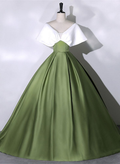 Vestido largo de gala de satén verde y blanco, vestido largo formal Y7001