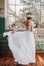 Vestidos de novia rústicos de corte bohemio, manga larga, espalda descubierta y encaje, estilo boho, WD580