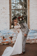 Vestidos de novia rústicos de corte bohemio, manga larga, espalda descubierta y encaje, estilo boho, WD580