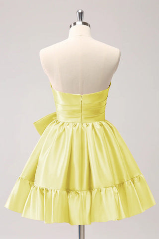 Robe de bal fuchsia trapèze sans bretelles à volants et nœud PD558