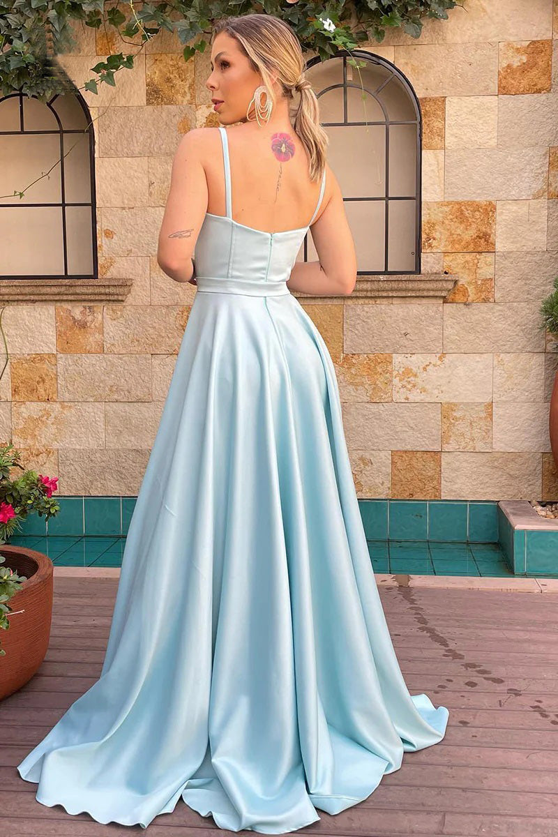 Vestido largo de dama de honor con escote corazón, tirantes finos y corte en A, modelo BD110