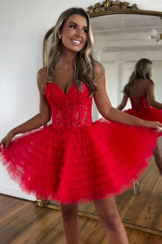 Vestido de fiesta rosa de tul sin tirantes, corte en A, con pedrería PD572