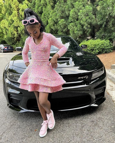 Vestido rosa con lentejuelas y volantes para baile de bienvenida de octavo grado, manga larga Y498