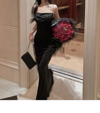 Vestido largo de noche blanco estilo sirena con tirantes finos y corte sexy Y7787