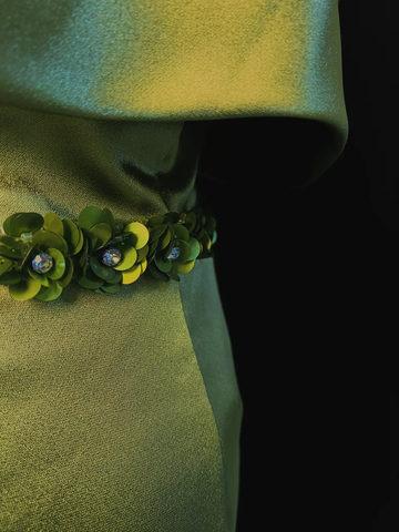 Classy Olive Green Satin Off The Shoulder Slit Prom Dress Slit Mermaid Evening Dress Y8650