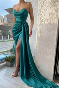 Vestidos de noche sin tirantes con abertura lateral alta, últimos diseños de vestidos largos de graduación, vestidos de fiesta sexys con cinta Y5353
