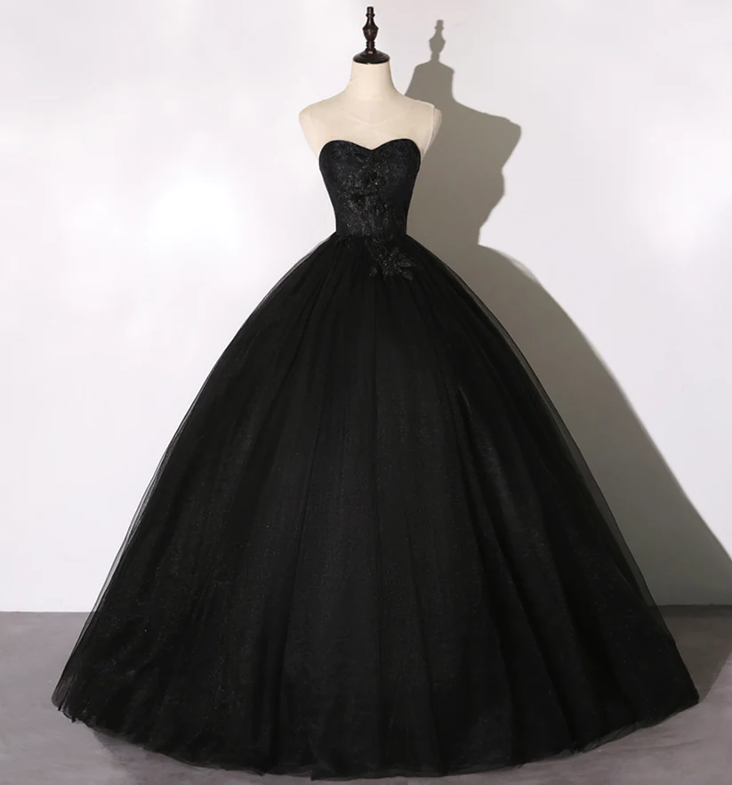 Robe de bal longue en dentelle noire, coupe trapèze, Y1295
