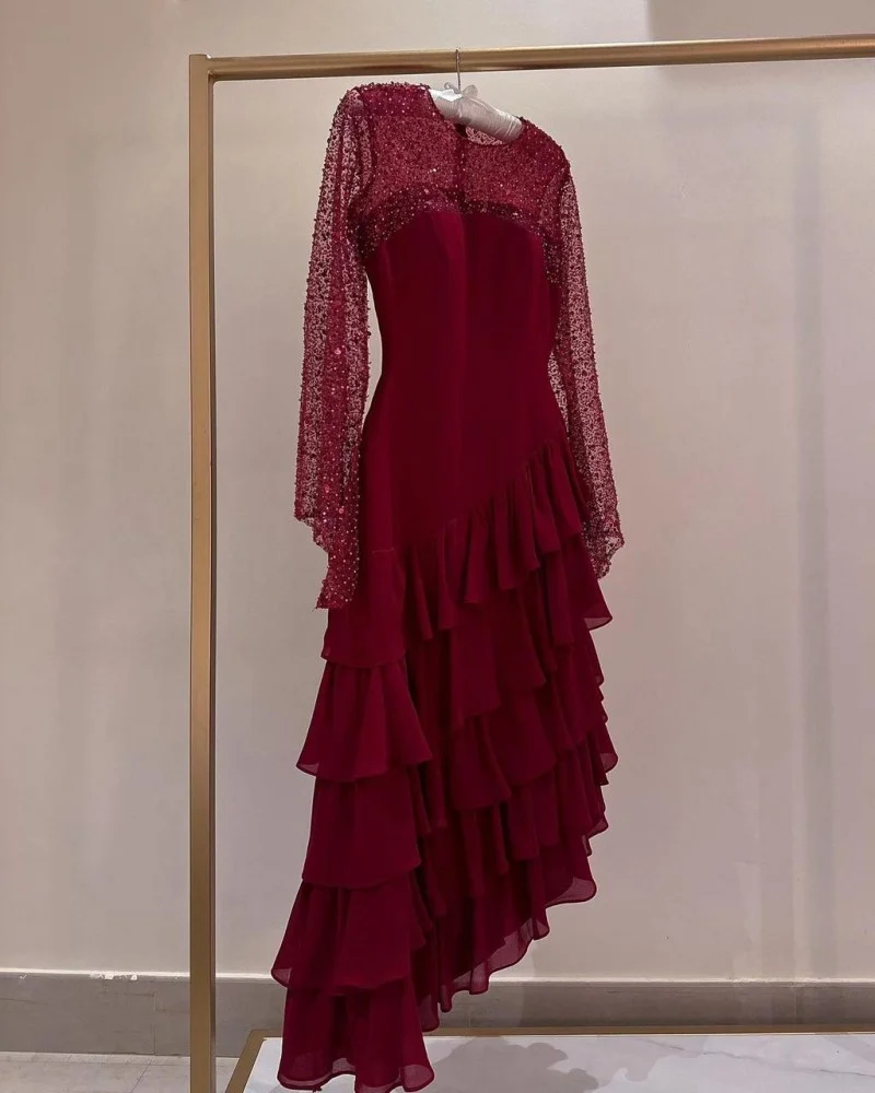 Robe de bal élégante en mousseline à sequins et à plusieurs couches, robe de soirée formelle Y7736