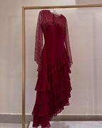 Robe de bal élégante en mousseline à sequins et à plusieurs couches, robe de soirée formelle Y7736