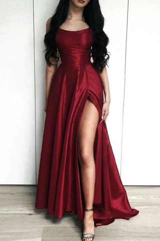 Robe de soirée longue bordeaux à fente latérale, robe de bal sexy Y44
