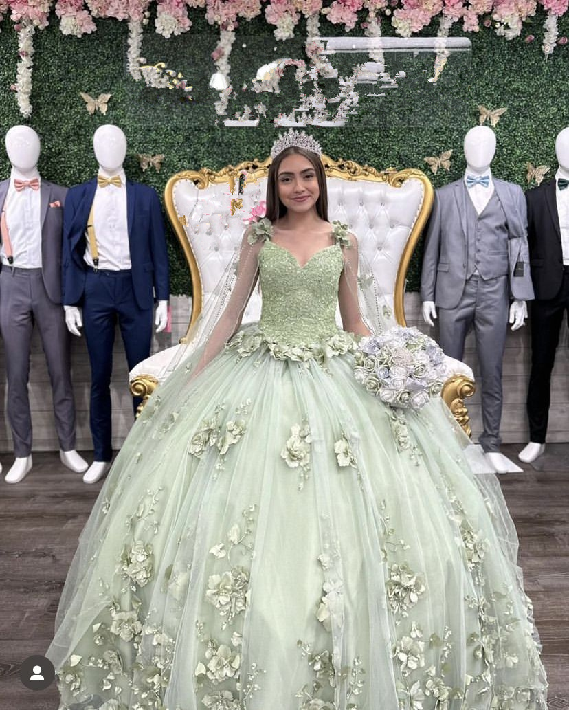 Vestido de baile verde salvia encantador, vestido para quinceañera, vestido de princesa con flores 3D Y2321