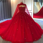 Vestido de baile de gala de tul azul real con capa S8255