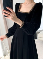Robe en velours pour femme, manches longues, col carré, élégante, moulante, patchwork, robe de soirée tendance Y6744