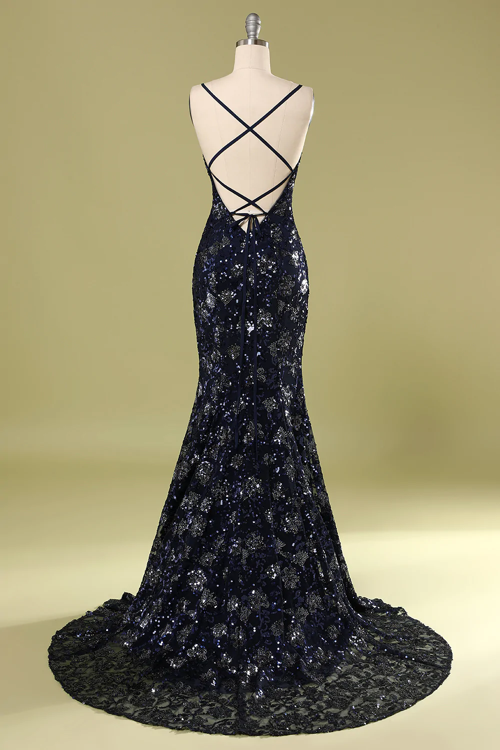 Vestido de noche azul marino con lentejuelas y cuentas, elegante vestido de graduación Y1832