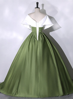Vestido largo de gala de satén verde y blanco, vestido largo formal Y7001