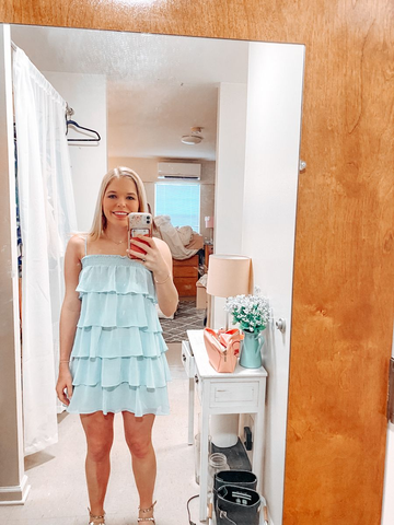 Robe de bal bleue en mousseline à volants, robe de soirée bleue Y2299