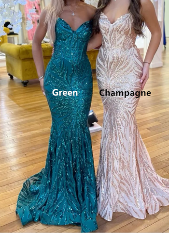 Precioso vestido de noche largo de sirena con tirantes finos Y7886