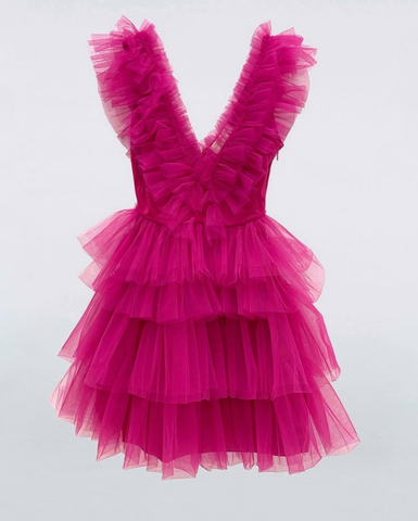 Vestido de fiesta corto de tul con escote en V y corte en A, modelo Y2210