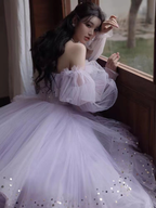 Vestidos de graduación brillantes, vestidos de graduación morados, batas de cóctel, vestidos de graduación con hombros descubiertos, vestidos de graduación de manga larga Y2408
