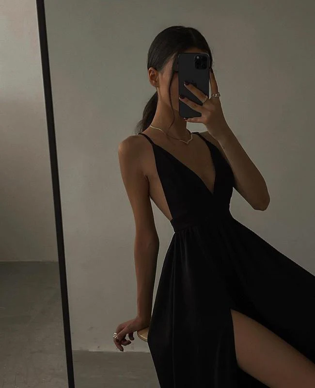 Robe de soirée longue noire sexy Y52