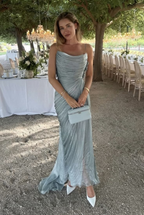 Vestido de noche plisado de tul azul con tirantes finos, elegante vestido de graduación Y8195
