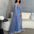 Vestidos de noche brillantes con lentejuelas para mujeres árabes, estilo sirena, con capa hasta el suelo, ideales para fiestas de graduación, bodas y eventos especiales (Y4817)