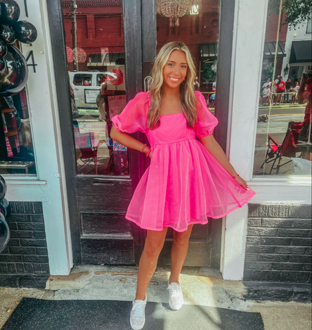 Hot Pink A-line Puffy Dress Short Homecoming Dress Y2098