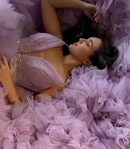 Vestido de baile de tul morado, corte en A, escote en V, vestido de princesa morado, vestido de hada Y6590