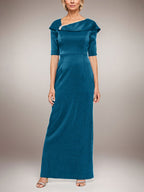 Robe longue fourreau scintillante avec revers à poignets et manches coudes 