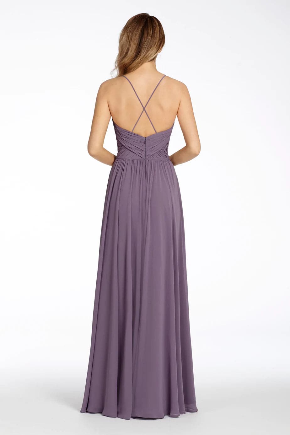 Vestido de dama de honor lila con tirantes finos y corte A