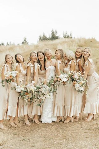 Impresionantes vestidos de dama de honor con escote de tirantes finos y corte en A BD100