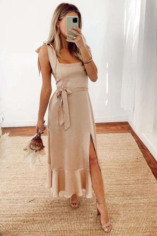 Impresionantes vestidos de dama de honor con escote de tirantes finos y corte en A BD100
