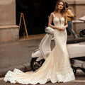 Appliques Vestido De Noiva Deep V-neck Mermaid Vestidos De Novia Vintage Wedding Dresses Lace Robe De Mariée