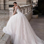 Apliques Vestido De Noiva con cuello en V profundo Vestidos De Novia De manga larga Vestidos De Novia De encaje Robe De Mariée