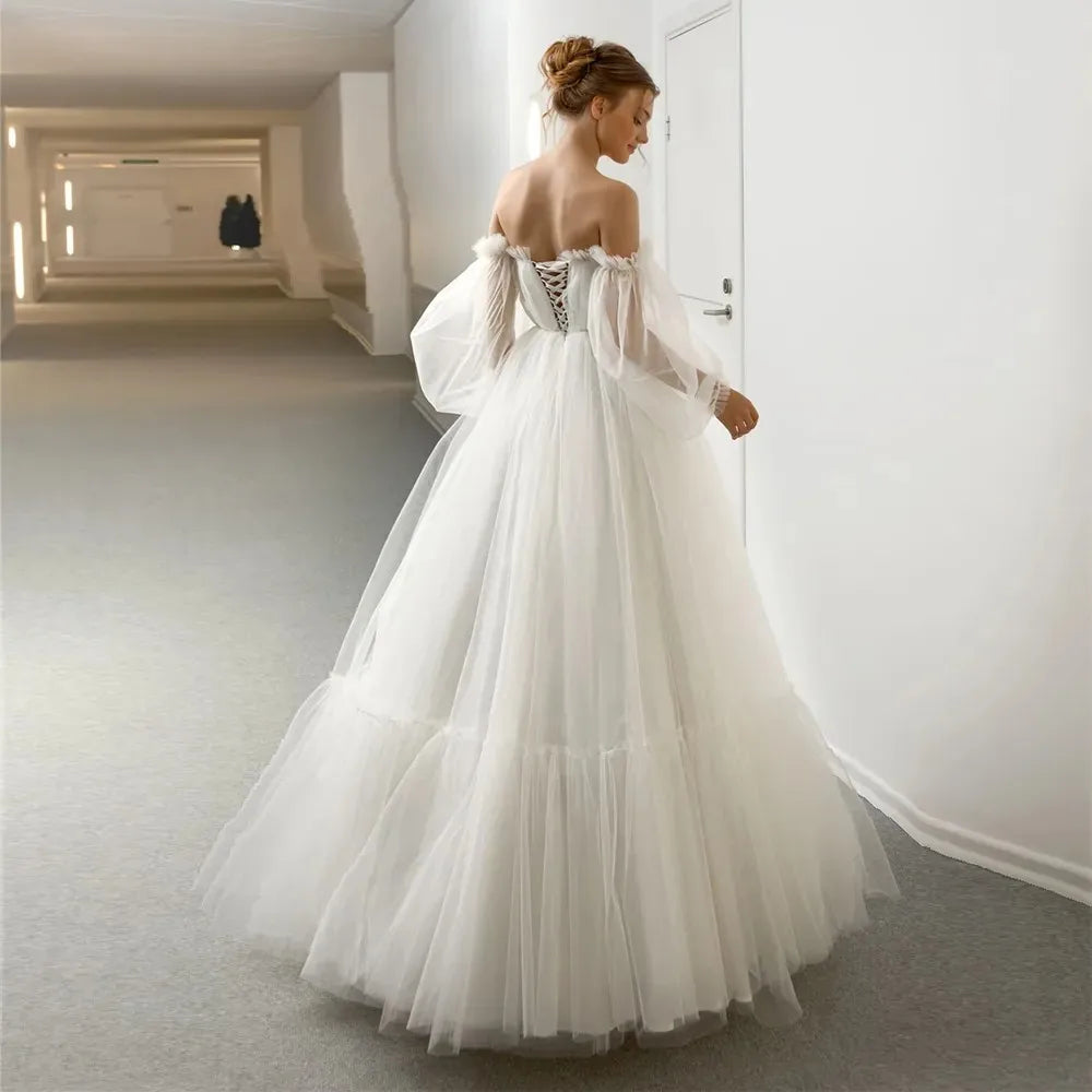 Apliques Vestido De Noiva Sexy espalda descubierta una línea Vestidos De Novia manga obispo Vestidos De Novia bata De encaje De Mariée