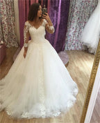 Vestido de novia con apliques, escote en V sexy, estilo árabe, falda de encaje, tallas grandes, estilo Robe De Marie (2023). 