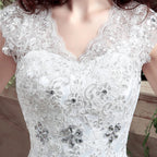 Applqiues Vestido De Noiva Cap manga Vestidos De Novia con cuello en V Vestidos De Novia
