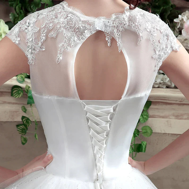 Applqiues Vestido De Noiva Cap manga Vestidos De Novia con cuello en V Vestidos De Novia