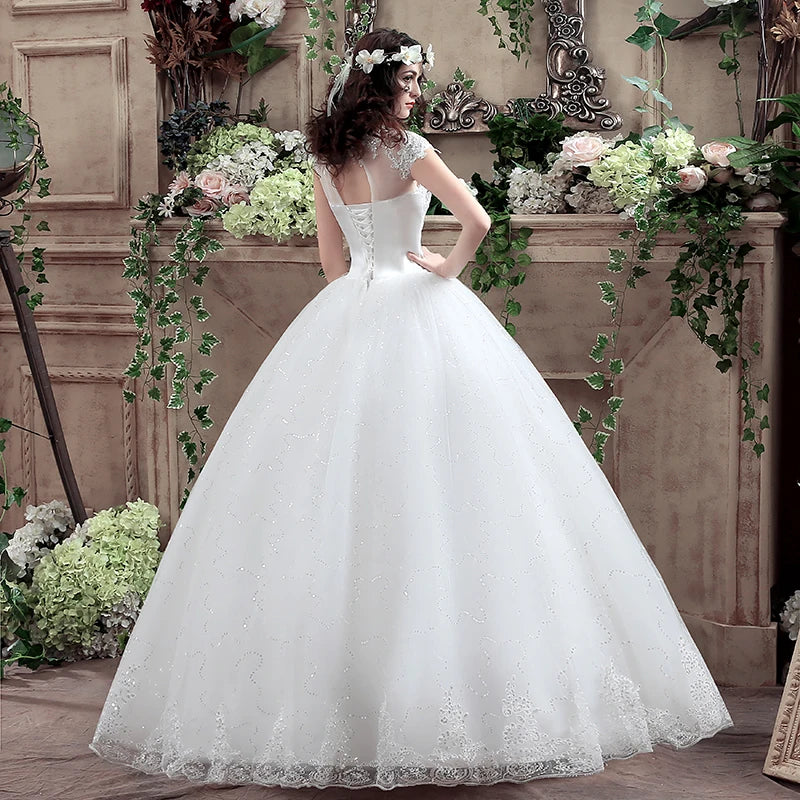 Applqiues Vestido De Noiva Cap manga Vestidos De Novia con cuello en V Vestidos De Novia