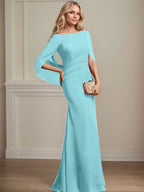 Vestido de chifón hasta el suelo, corte sirena/trompeta, para la madre de la novia, con pliegues 