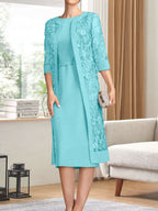 Vestido de gasa corte recto/columna hasta la rodilla para la madre de la novia con lentejuelas plisadas