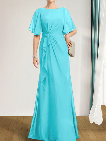 A-line Scoop Floor-Length Chiffon Mother of the Bride Dress With Cascading Ruffles Beading Sequins